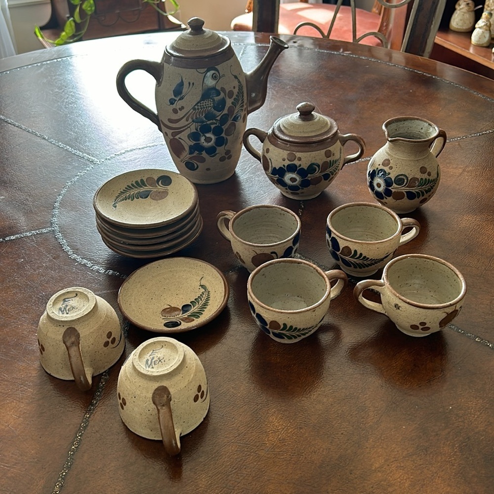 🔥🔥Vintage set tonala teapot, made in mexico lot of 17 pcs